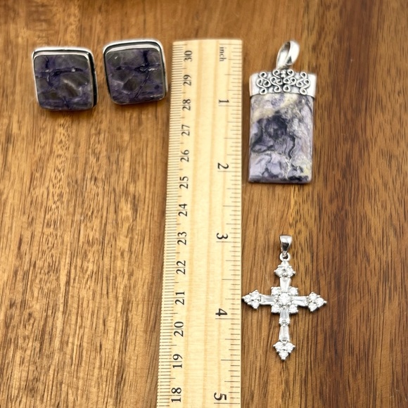 Jewelry Lot 925 VINTAGE Cross Pendant NEW Tiffany Stone Pendant Labradorite - Picture 9 of 9